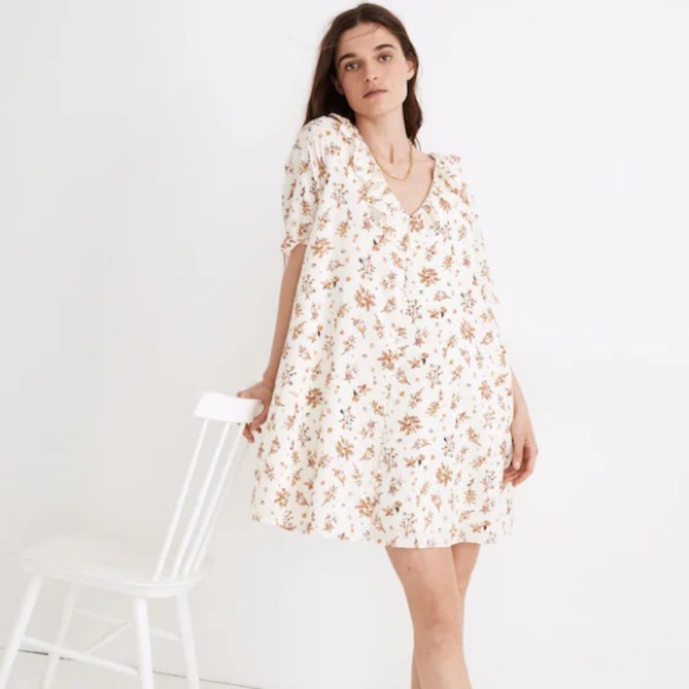 Madewell Ruffle Button-Front Trapeze Dress in Floral Reef